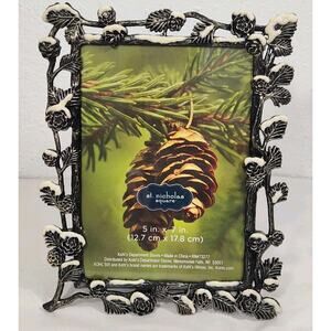 St. Nicholas Square Christmas Photo Picture Frame Winter Pinecone Cabin 5x7